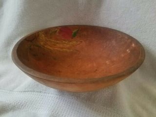 Vintage Hand Painted 13 " Round Wooden Dough Bowl.
