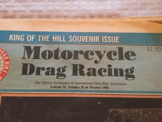 Vintage Oct 1986 Idba Motorcycle Drag Racing Newspaper King Of Hill Souvenir Is