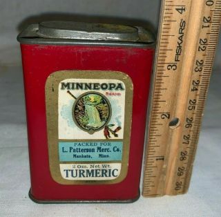 Antique Minneopa Turmeric Spice Tin Vintage Mankato Mn Can Waterfall Peace Pipe