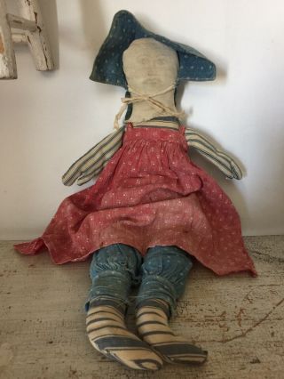 Handmade Folky Art Rag Doll Made With Antique Textiles 2