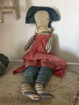 Handmade Folky Art Rag Doll Made With Antique Textiles 7