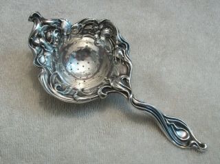 Art Nouveau Unusual Sterling Silver Tea Strainer