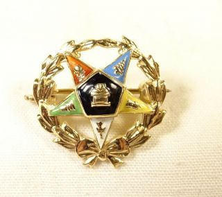 Oes Order Of The Eastern Star Emblem Wreath 10 K Gold Top Pin Broach