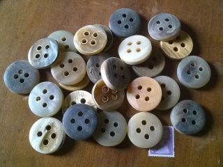 6 Vintage Horn Buttons 27 Mm Diameter 4 Holes
