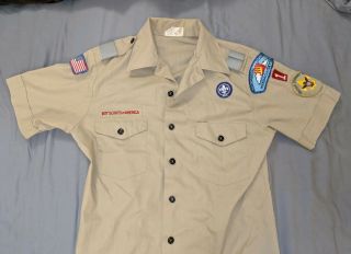 Bsa Boy Scouts America Uniform Shirt Mens Size Medium M Short Sleeve Tan