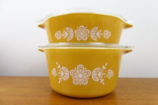 Pyrex Cinderella Casseroles With Lids - Butterfly Gold - 471 & 473 - Gorge
