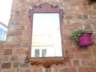 19th Century Wall Mirror,  Flame Mahogany Chippendale Style Antique