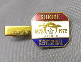 Old Vintage Masonic Shriners Enameled Tie Bar Clip 1872 To 1972 Centennial