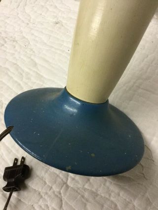 Rare Vintage Solid Wood Wooden Candlepin Bowling Pin Blue Stripe Lamp 7