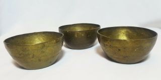 3 X Antique Bida Indo - Persian Brass Repoussè Bowls Hand Engraved