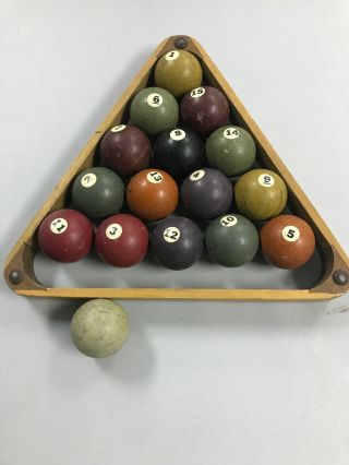 Complete Set Of Antique Pool Table Vintage Antique 16 Balls - Bakelite