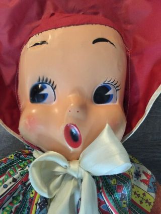 Vintage Cloth Rag Doll Plastic Face Mask,  Strap To Feet To Walk,  36 "