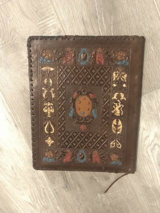 Vintage Leather Book Cover Hand Painted Native Antique Detailed