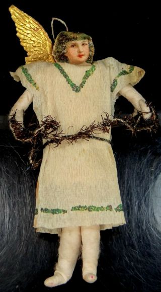 Antique German Spun Cotton Angel Ornament With Die Cut Face