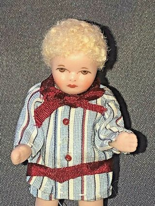 Vintage Artist Made CATHY HANSEN Bisque Miniature LITTLE BOY DOLL Curly Hair 2