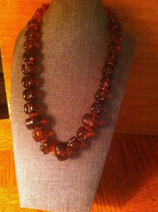 Fabulous Antique Natural Carved Honey Baltic Amber Beads Necklace