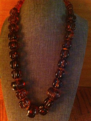 Fabulous Antique Natural Carved Honey Baltic Amber Beads Necklace 2