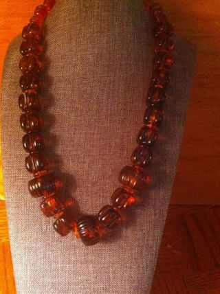 Fabulous Antique Natural Carved Honey Baltic Amber Beads Necklace 4