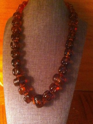 Fabulous Antique Natural Carved Honey Baltic Amber Beads Necklace 6