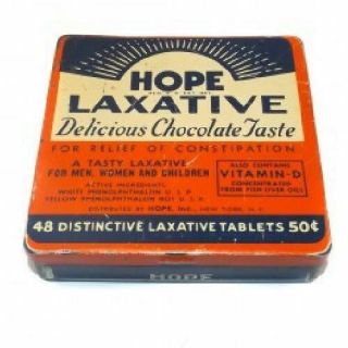 Vintage Hope Laxative Chocolate Tablets Medicine Advertising Tin Box