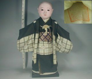 Ichimatsu Boy Doll 121 Japanese 16.  7 " Signed Gofun Composite Child,  Silk Hakama