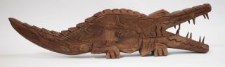 Palau Wood Alligator Carving Pacific Ocean Island Handmade Metal Teeth Vintage