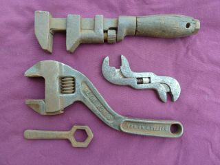 Antique American Hand Tools.  Three Old Adjustable Mechanic 