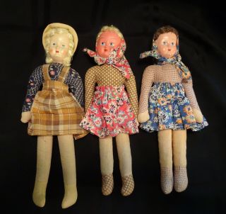 Trio of Vintage 12 Inch Cloth Dolls Made in Poland 2