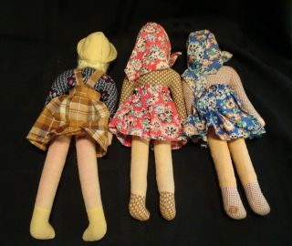 Trio of Vintage 12 Inch Cloth Dolls Made in Poland 3