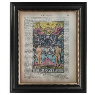 Tarot Card " The Lovers " Art Printed On Antique Encyclopedia Page Vintage Decor