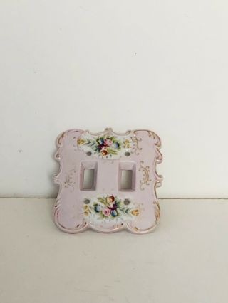 Hand Painted Vintage Porcelain Dual Light Switch Plate