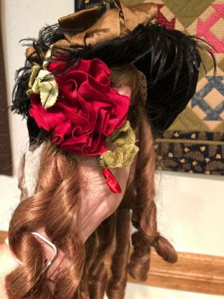 Two Human Hair Doll Wigs,  One Synthetic And A Lovely Vintage Bonnet
