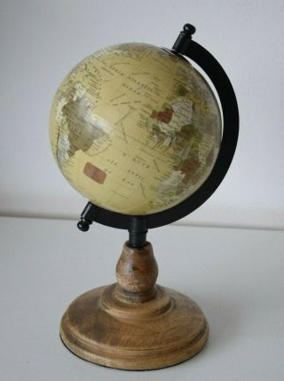 Vintage Legend World Globe Map Desk Table Wooden Stand Small Size Brown