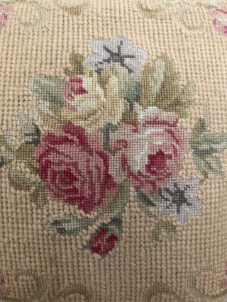 Vintage Rose Petit Point Needlepoint Pillow With Corner Tassels 11” 2