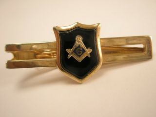 - Masonic Shield Motif Vintage Swank Brand Tie Bar Clip