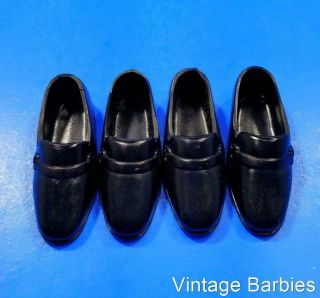 (2) Pair Ken Doll Black Rubber Loafer Shoes Japan Minty Vintage Mod 1970 