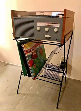 Vintage Mid Century Atomic Retro Metal Record Player Table Stand Album Storage