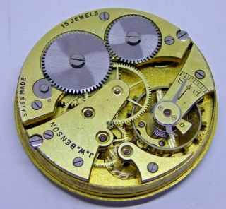 Vintage Antique J W Benson 15 Jewels Mechanical Pocket Watch Movement