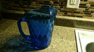 Vintage Blue Glass Heavy Pitcher Cobalt Beer Water Drink Antique