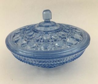 Vintage Ice Blue Crystal Glass Candy Dish Bowl With Lid