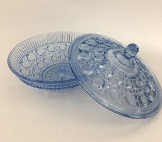 Vintage Ice Blue Crystal Glass Candy Dish Bowl with Lid 3