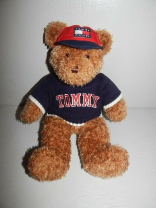 Vintage Tommy Hilfiger Brown Teddy Bear Stuffed Plush Red Hat Blue Sweater 16 "
