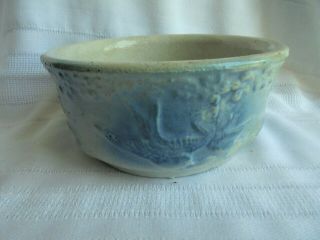 Small Antique Blue And White Stoneware Pottery Bluebird Bowl
