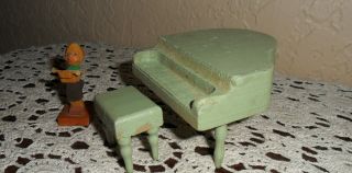 Vintage Miniature Doll House Dollhouse Baby Grand Piano & Singing Wood Boy Doll