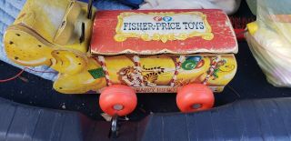 Vintage Fisher Price Happy Hippo 14 " Antique Wooden Pull Toy Made In Usa