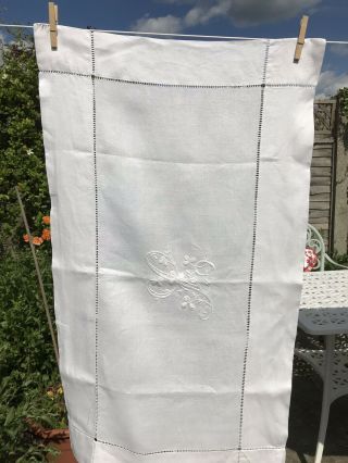 Vintage Hand Made White Embroidered Linen Table Runner,  Table Cloth