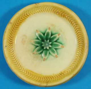 Antique Majolica Butter Pat Unusual 7 Pointed Flower Pattern 5