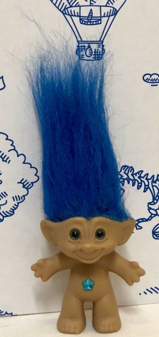 Ace Treasure Troll Star Hair Blue Teal Figure 90s Doll Toy Lucky Gem Jewel Eyes