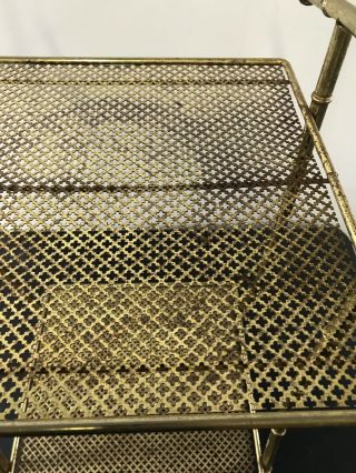 Vintage Gold Tone Metal Bamboo Style 2 Tier End Table Shelf 24” Accent - tall (g) 3