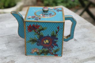 Chinese 20th Century Cloisonne Teapot Decorated With Flowers
